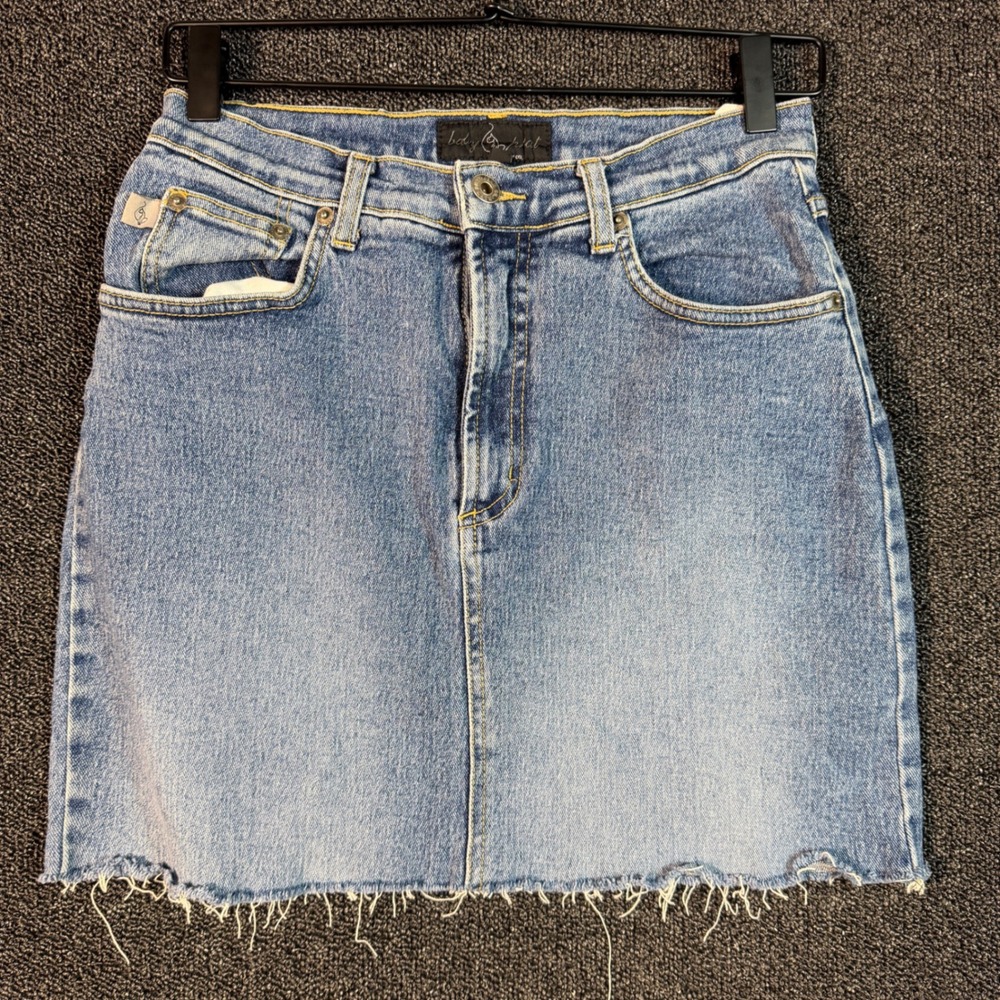 Baby Phat Jean Co Denim Mini Skirt Raw Hem Women's 7 Light Wash Distressedβ Y2K